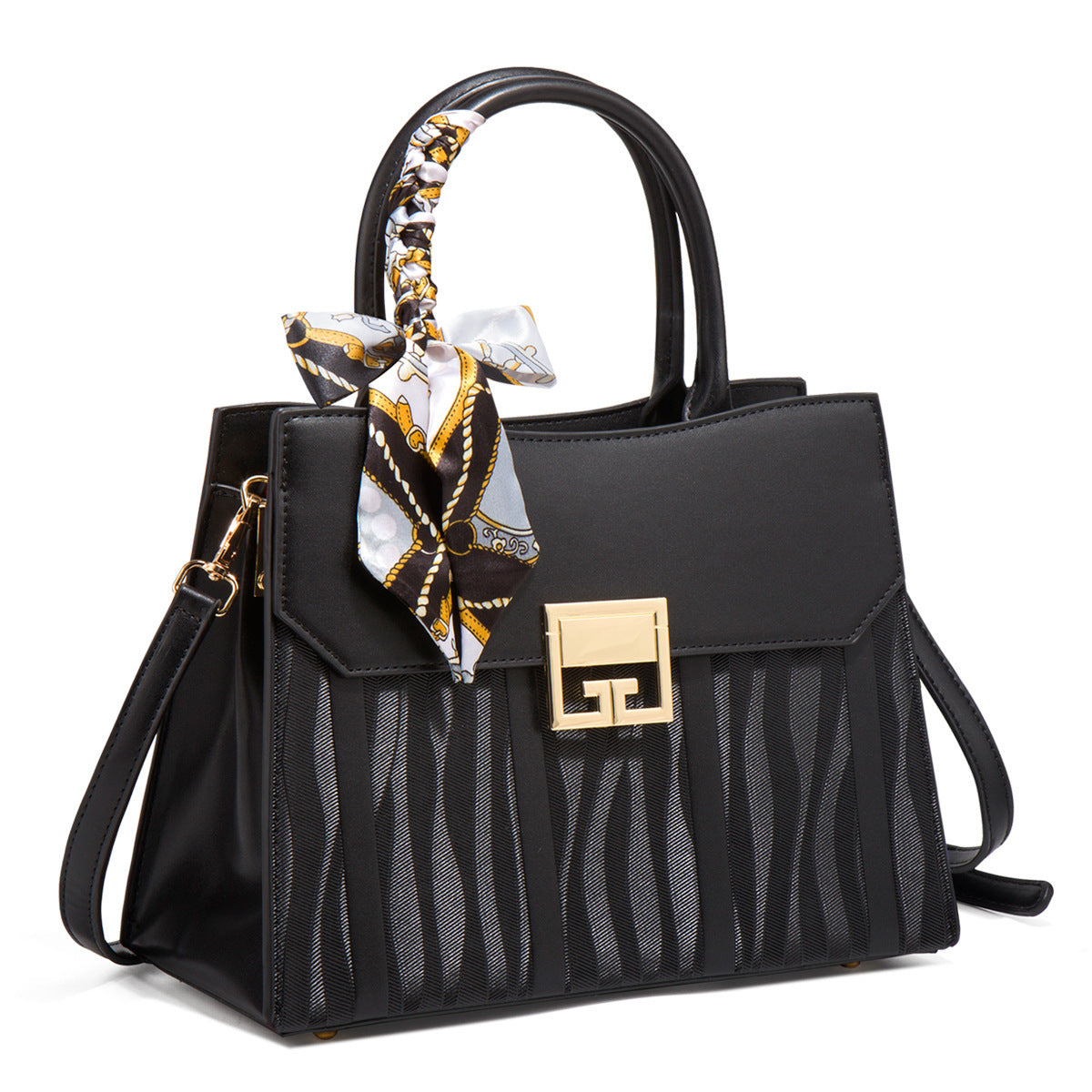 Scarf Decor Leather Handbag
