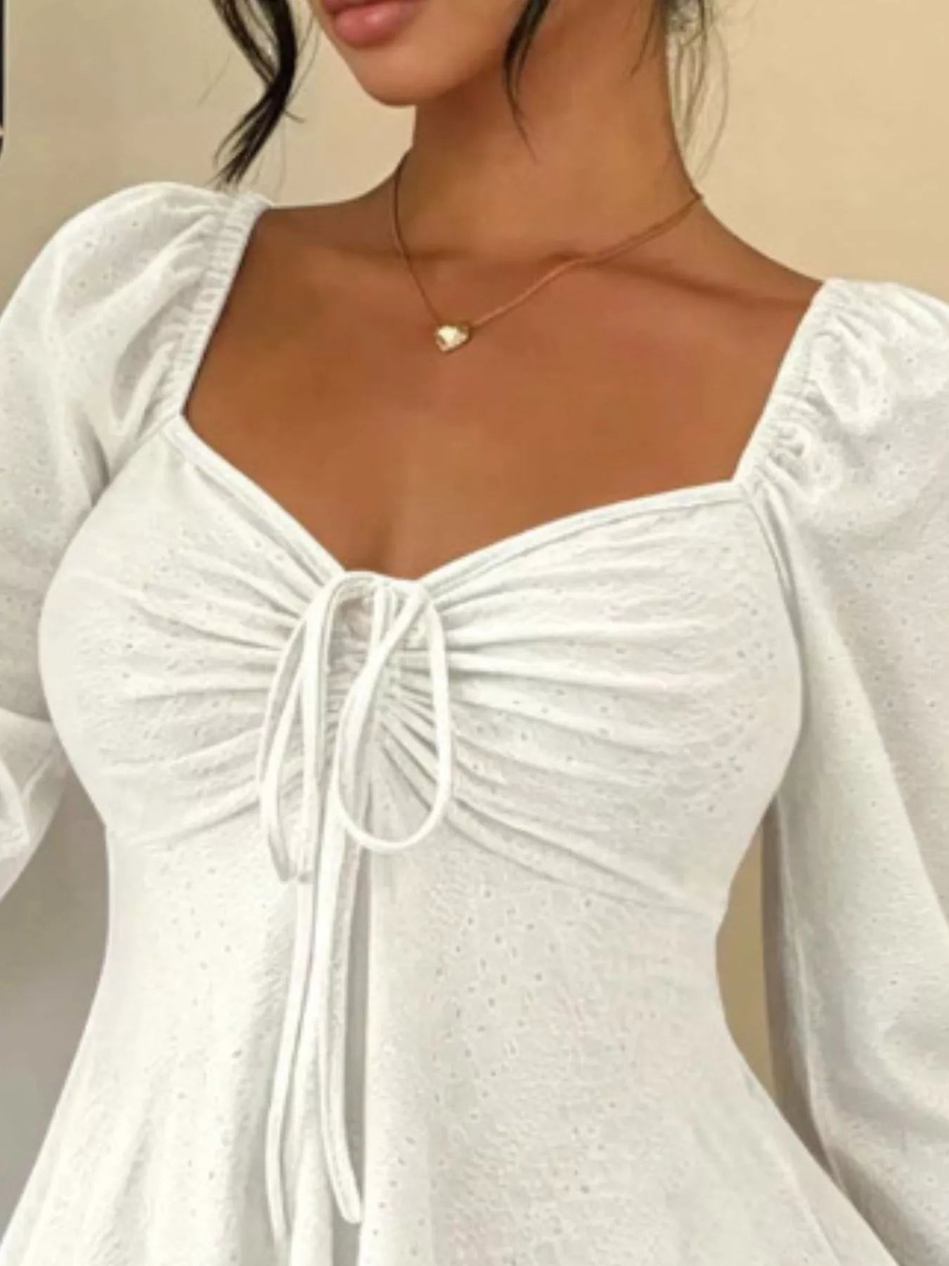 Ruched Sweetheart Neck Long Sleeve Top