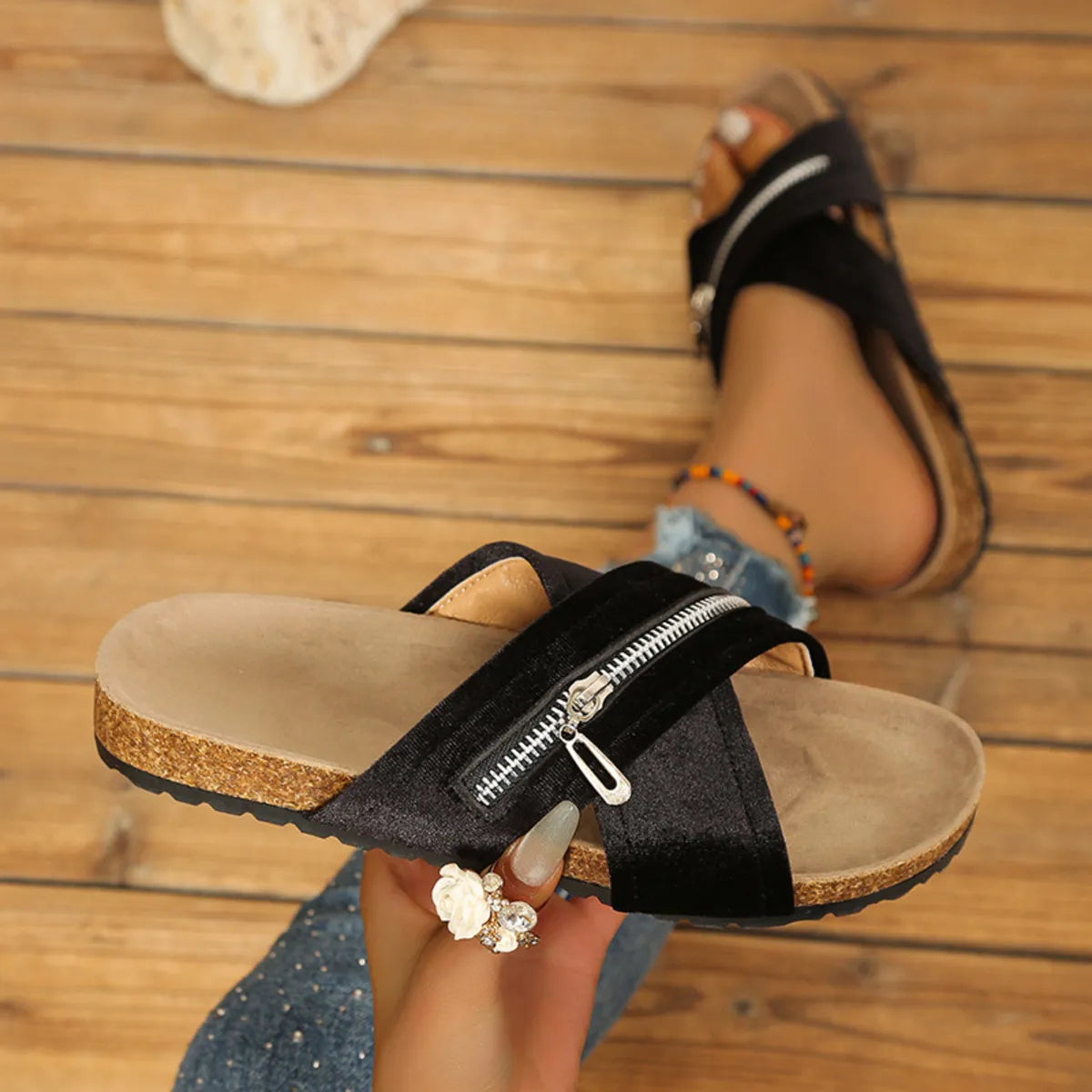Open Toe Zip Detail Sandals