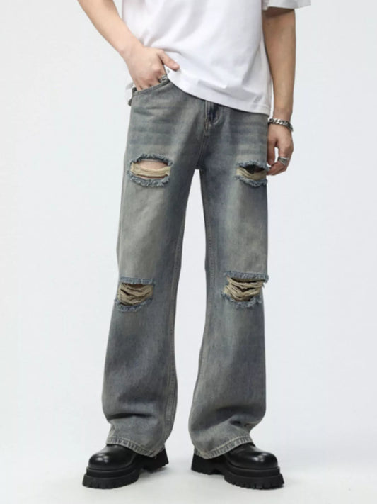 Men's Full Size Distressed Wide Leg Jeans Plus Size