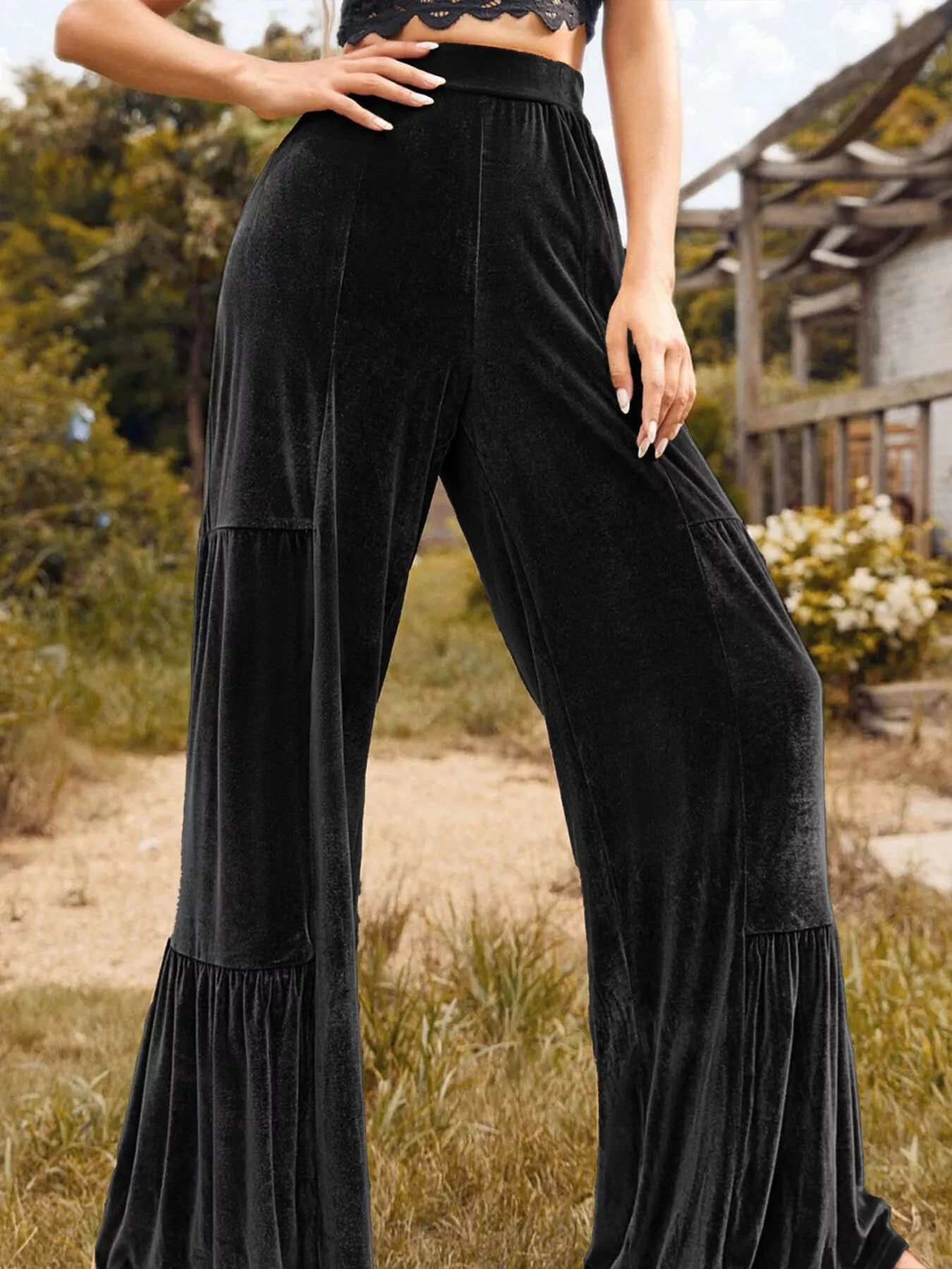 Velvet High Waist Wide Leg Pants