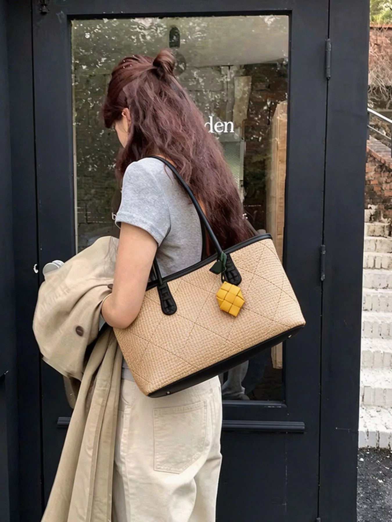 Contrast Trim Shoulder Bag
