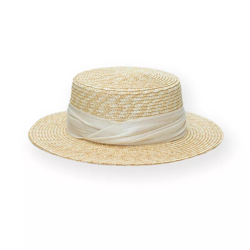 Straw Boater Hat with Ribbon Accent