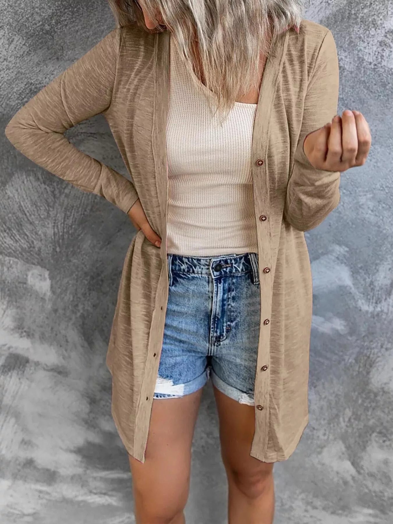 Full Size Lightweight Button-Up Cardigan Plus Size