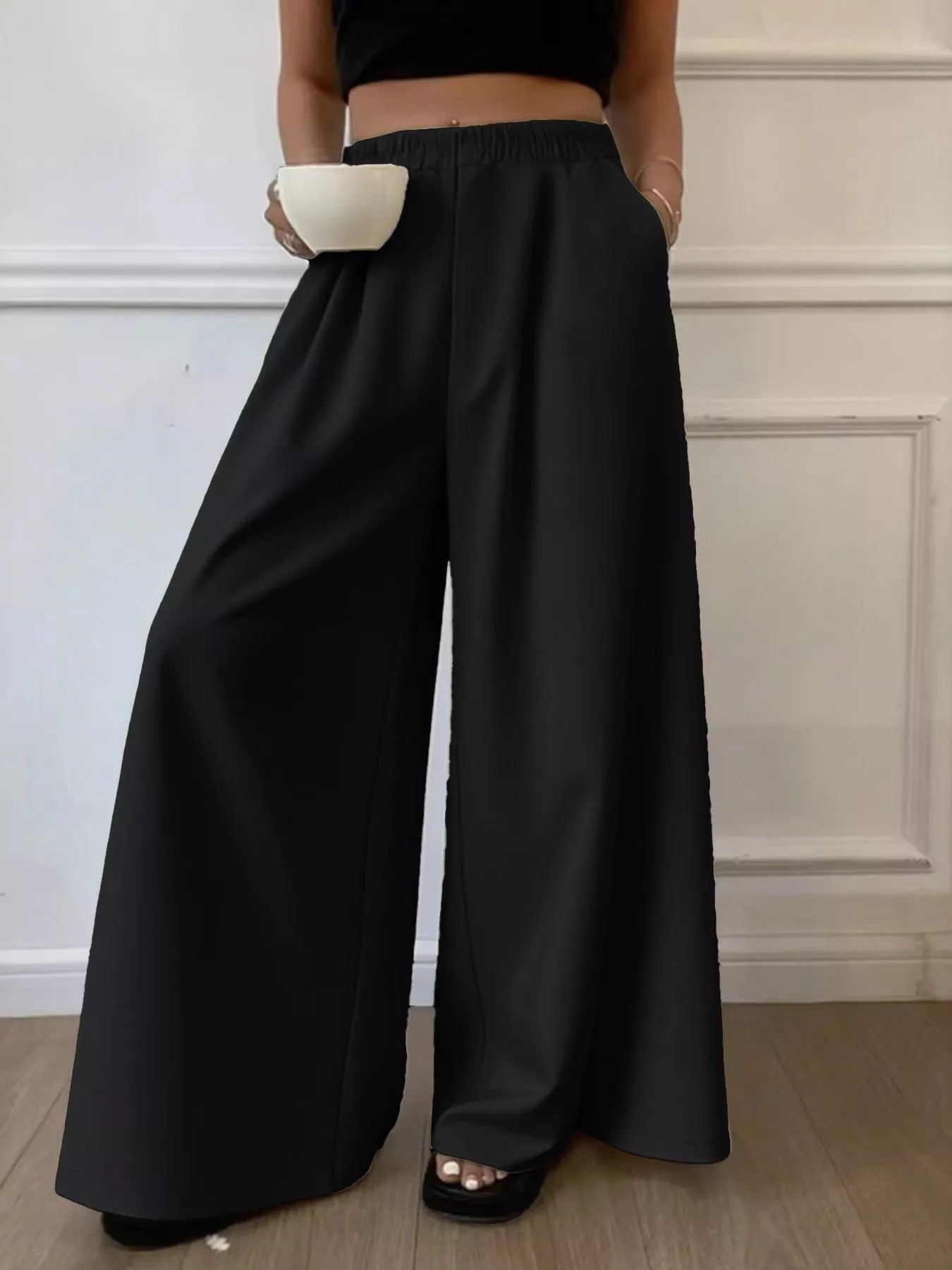 Plus Size Elastic Waist Wide Leg Pants
