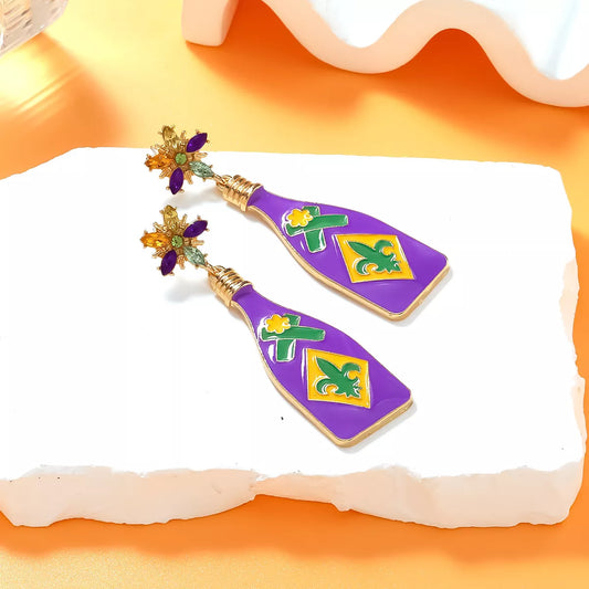 Mardi Gras Bottle Dangle Earrings
