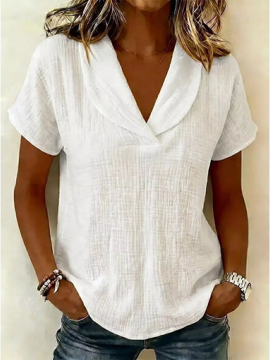 Full Size Casual Short Sleeve Textured Blouse Plus Size