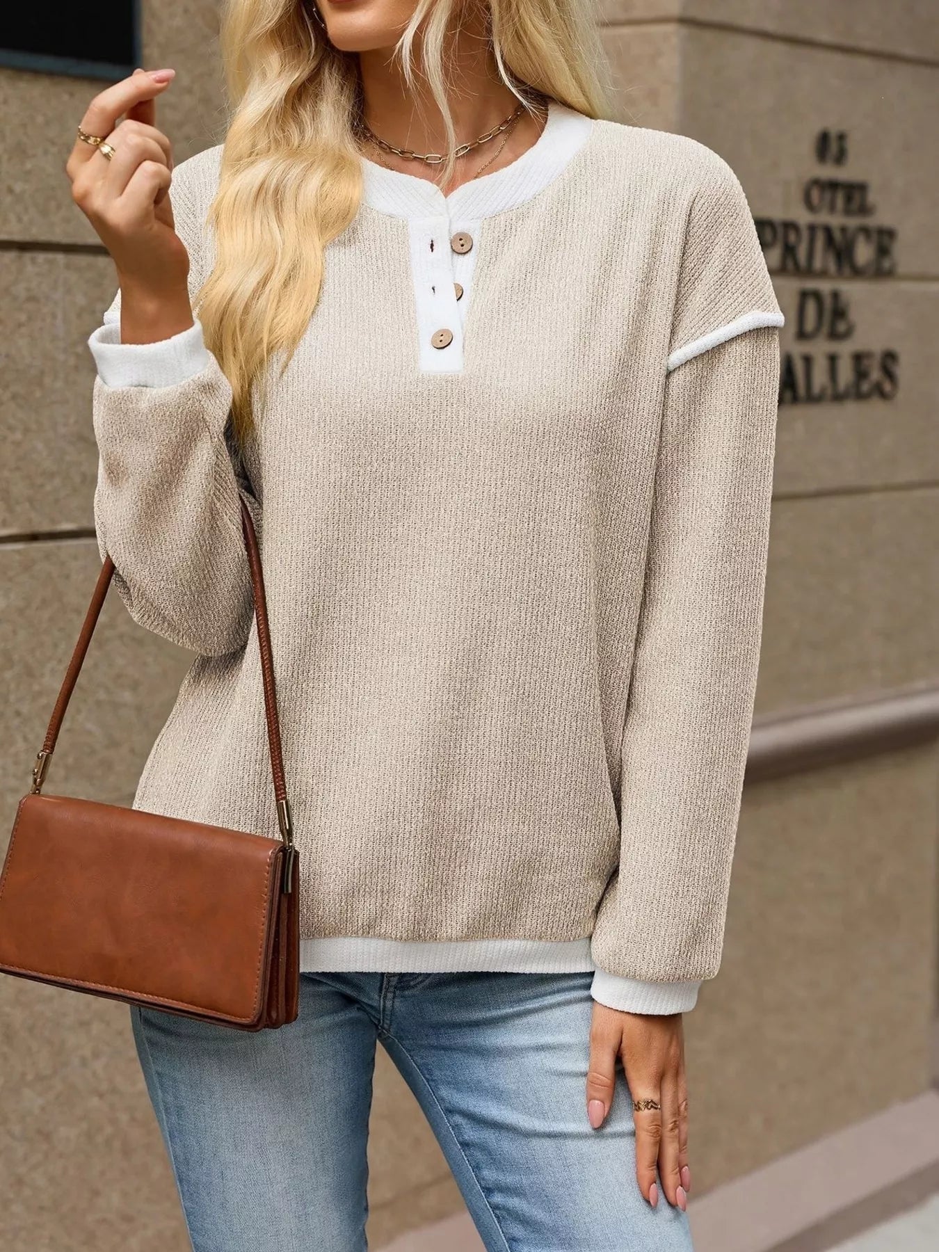 Button Detail Dropped Shoulder T-Shirt