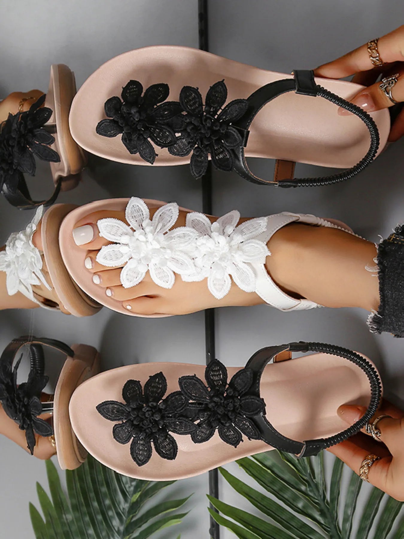 Flower Open Toe Flats Sandals