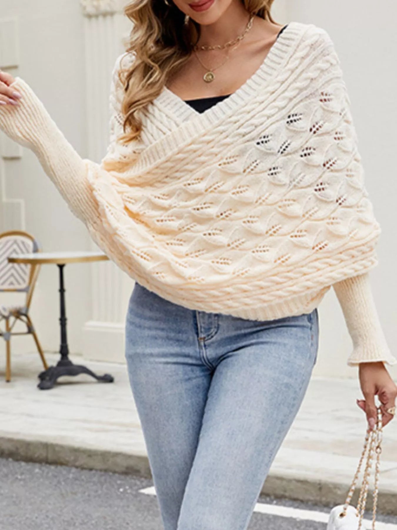 Cable Knit Batwing Sleeve Sweater