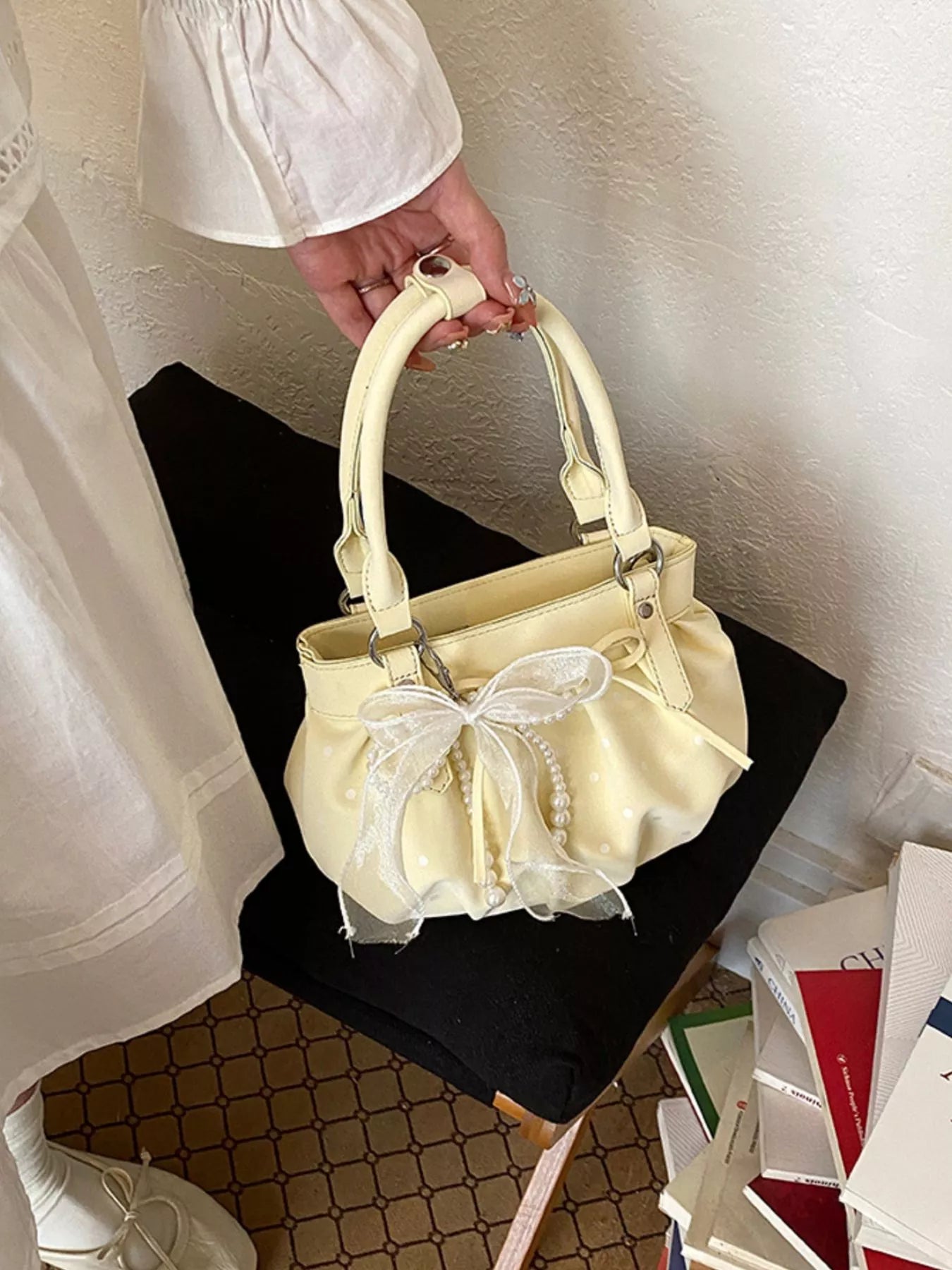 Ruched PU Leather Handbag