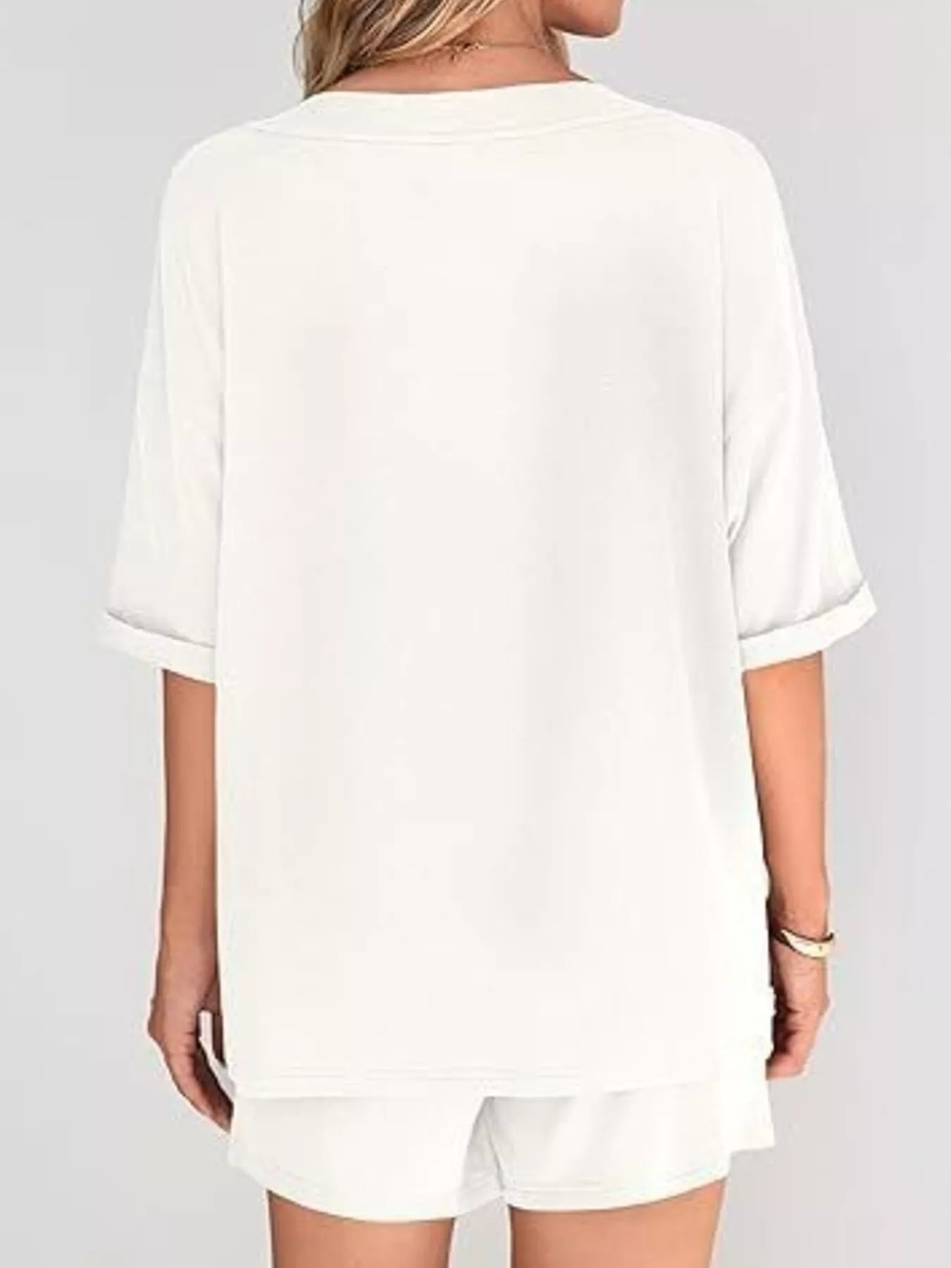 Solid Color V-Neck and Shorts Set