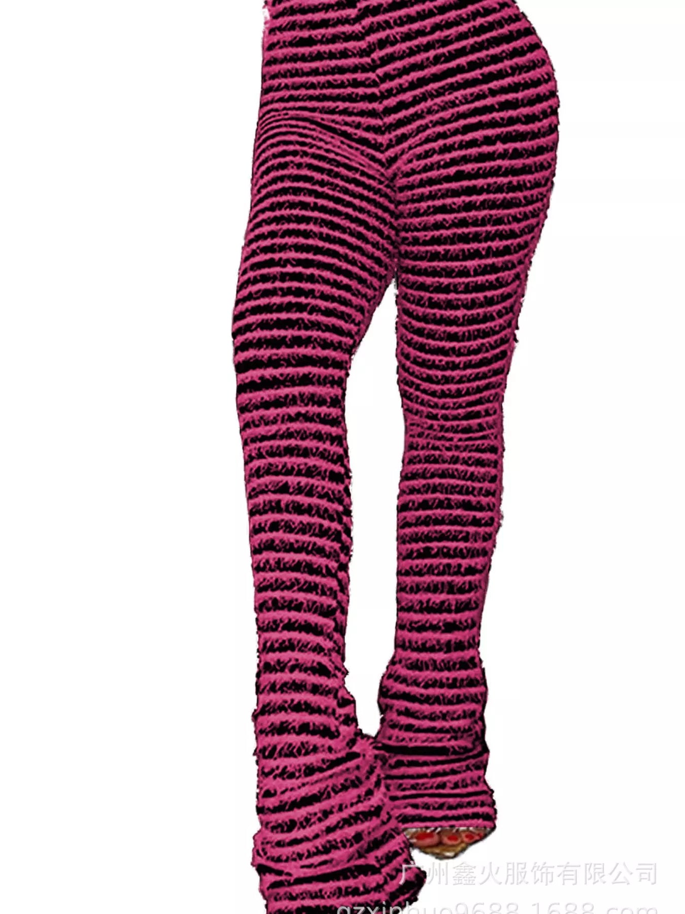 Striped Fuzzy Textured Knit Pants
