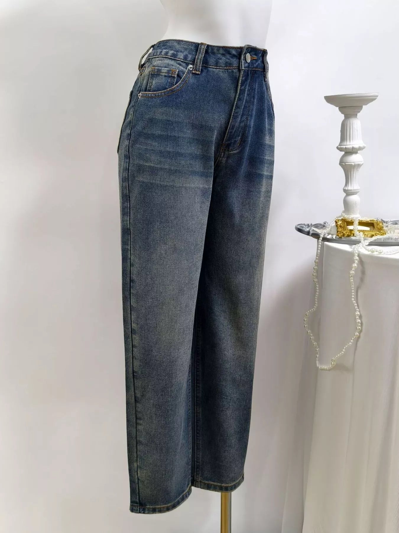 High-Waisted Straight Leg Jeans