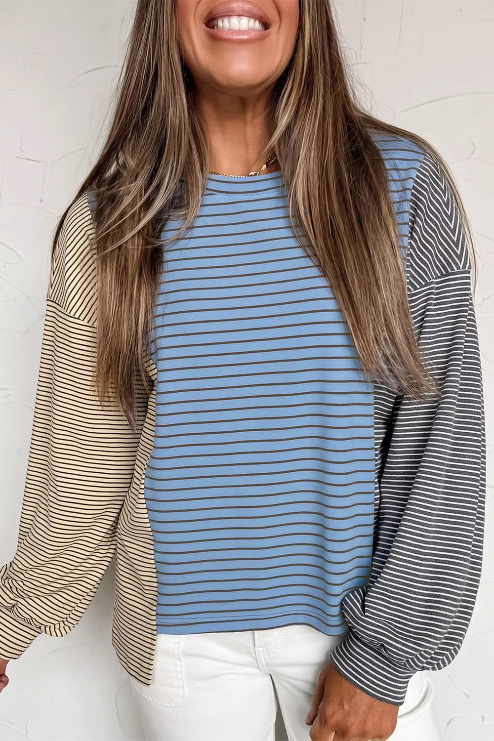 Color Block Striped Dropped Shoulder Sweatshirt