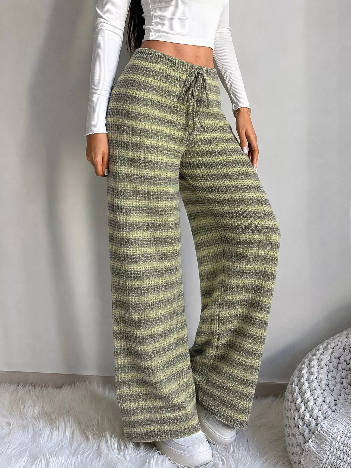 Striped Knit Wide-Leg Pants
