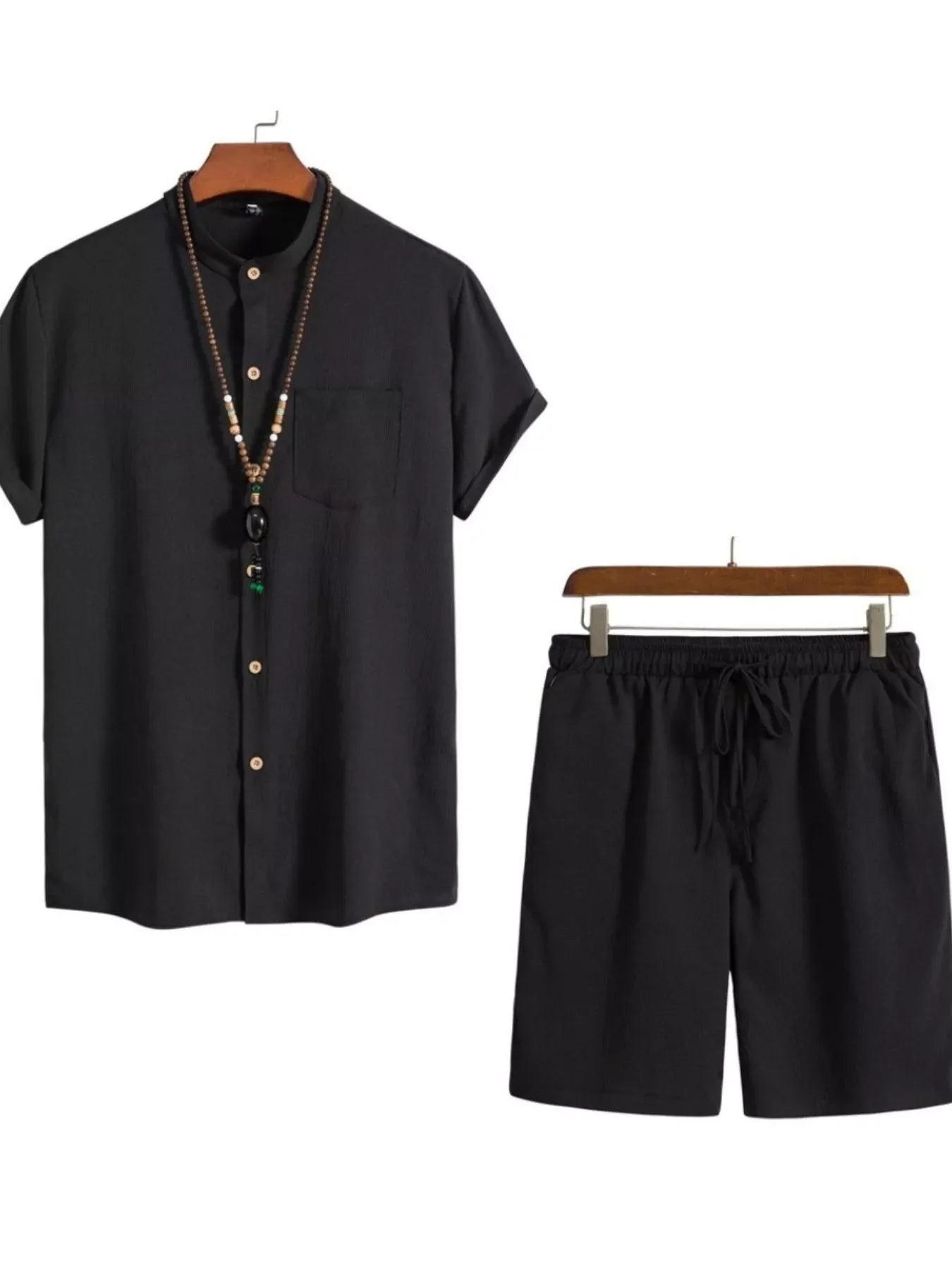 Men's Plus Size Casual Short Sleeve Shirt and Shorts Set