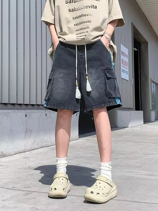 Men's Full Size Vintage Wash Cargo Denim Shorts Plus Size