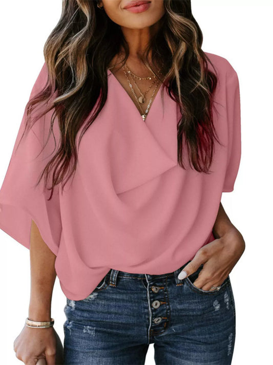 Full Size Half Sleeve Flowy Blouse Plus Size