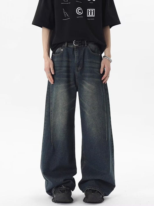 Men's Full Size Vintage Wash Wide Leg Jeans Plus Size