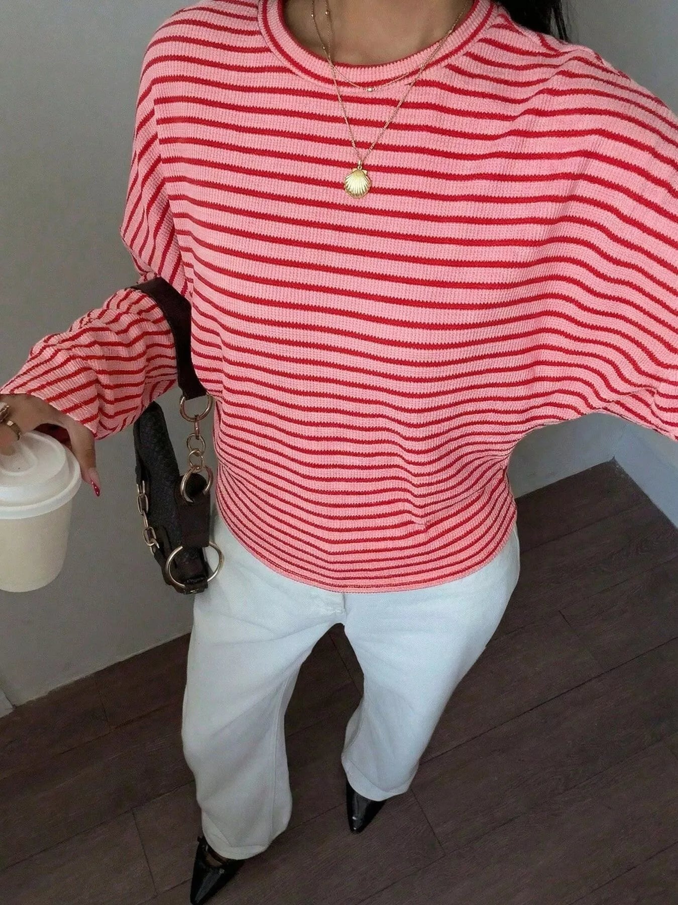 Casual Striped Batwing Sleeve T-Shirt