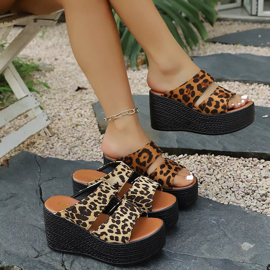 Leopard Open Toe Platform Sandals