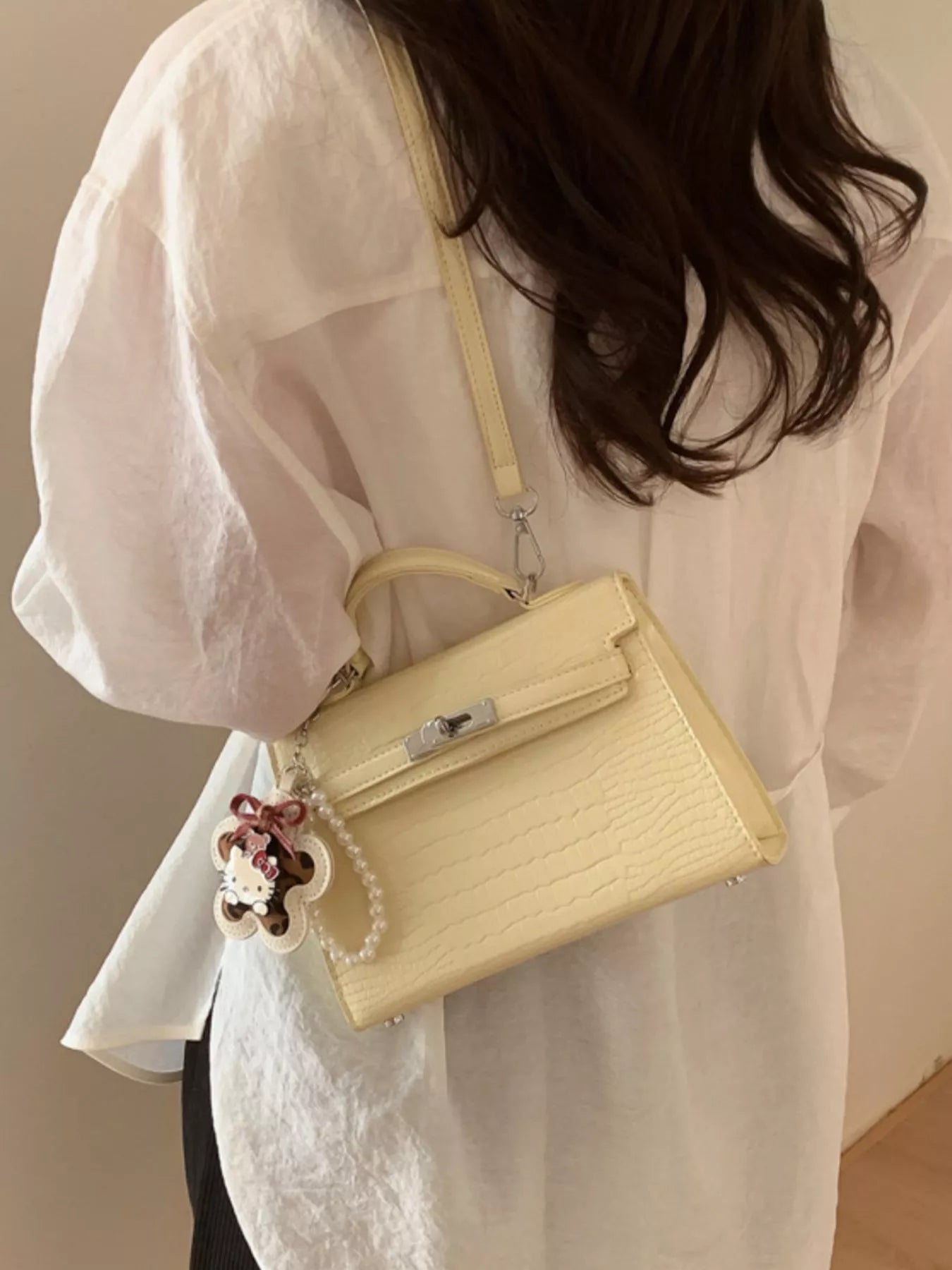 Croc-Embossed Top-Handle Crossbody Bag