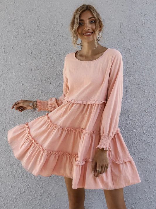 Frill Tiered Long Sleeve Mini Dress