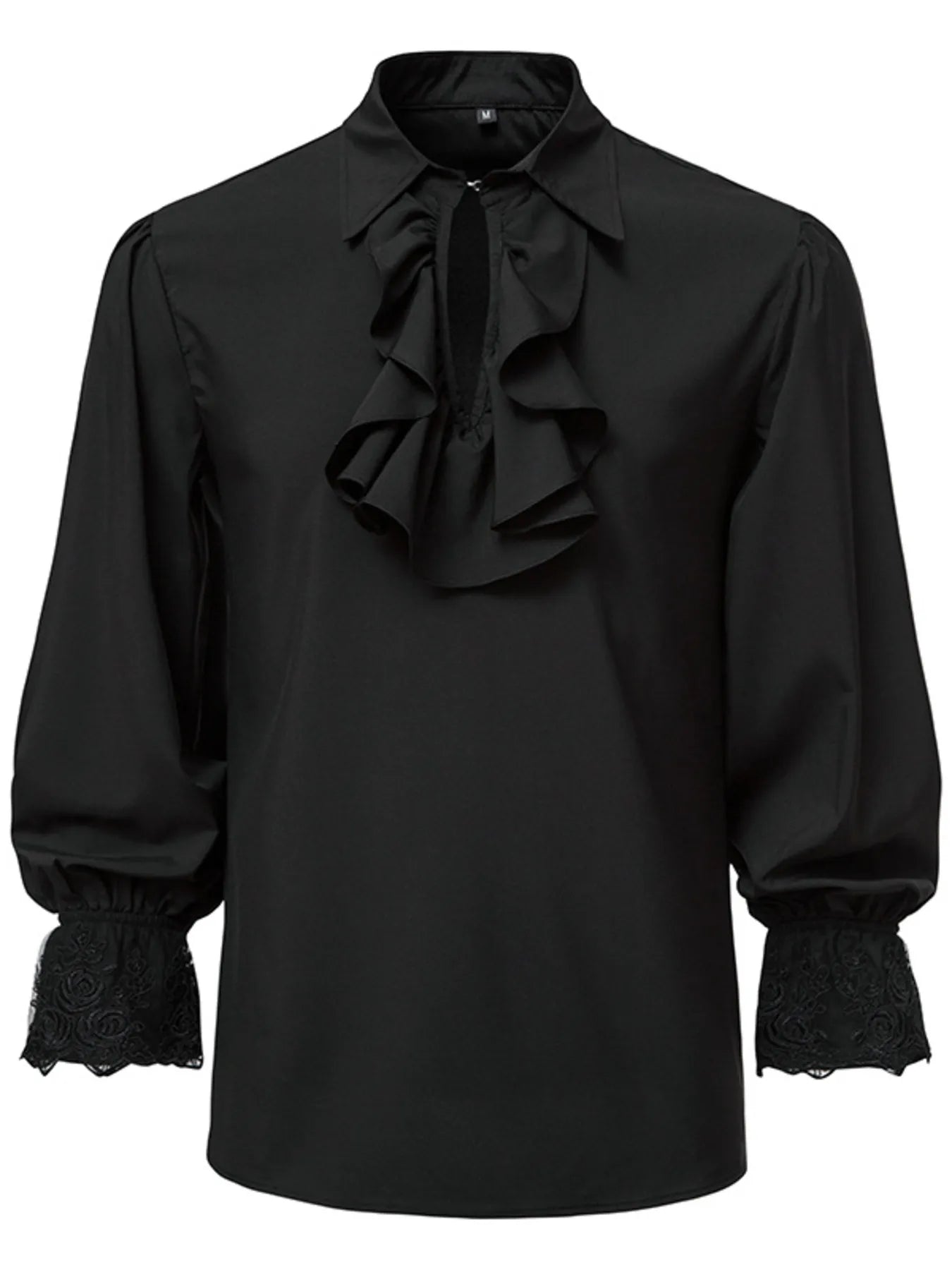 Men's Ruffled Lace Detail Long Sleeve Blouse
