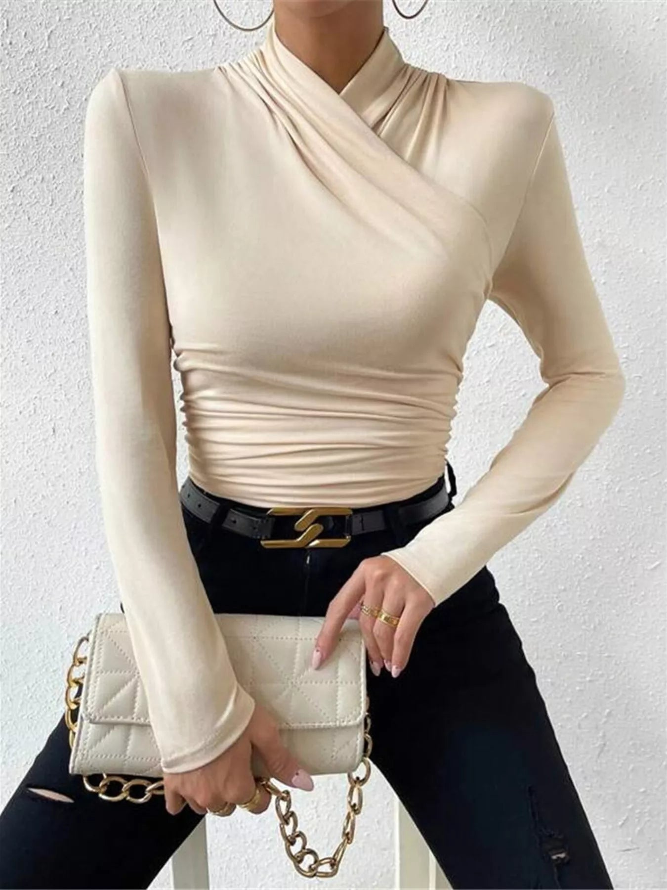 Ruched Long Sleeve Slim Fit Top