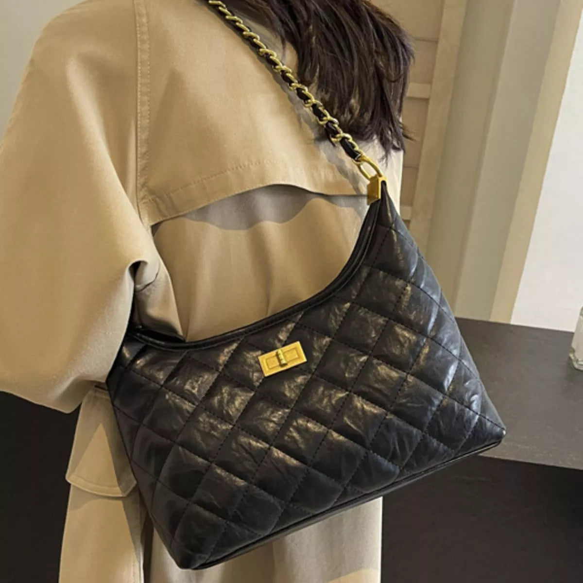 Quilted Leather Chain Crossbody Bag