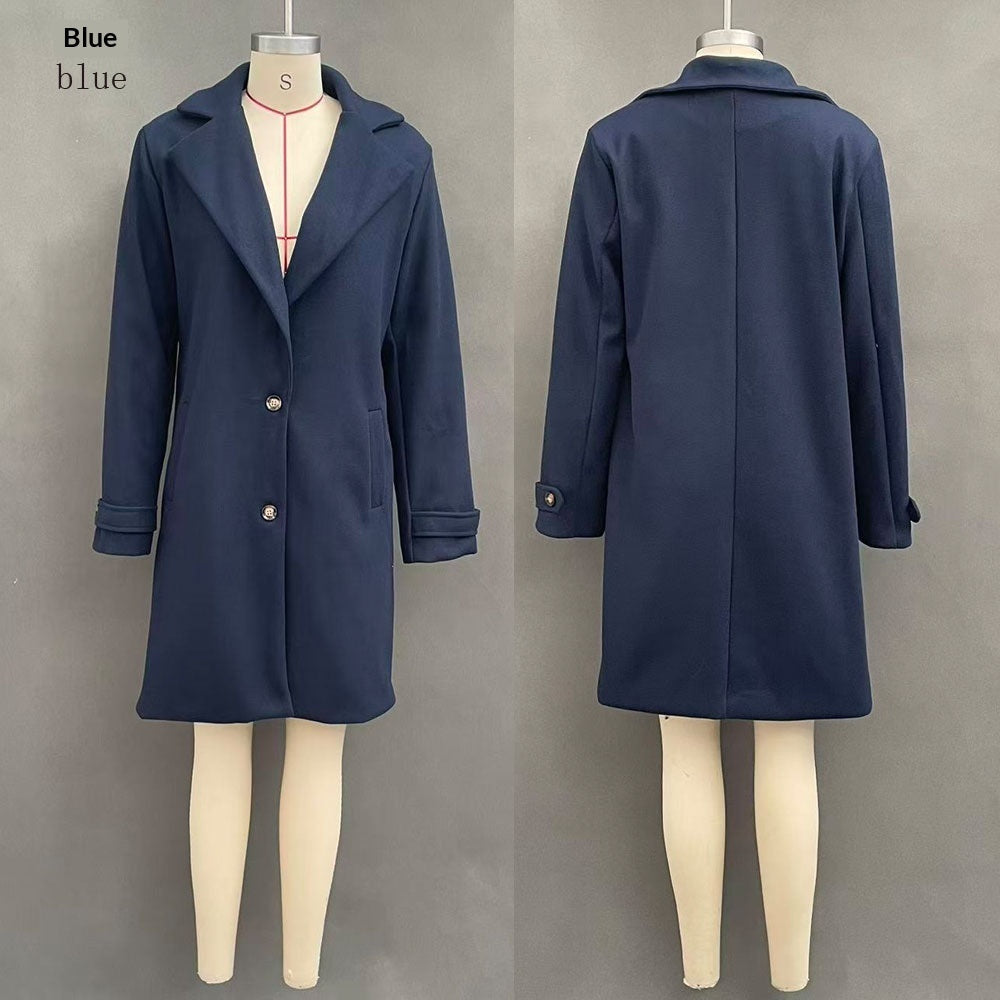 Women's Button-Front Mid-Length Lapel Coat