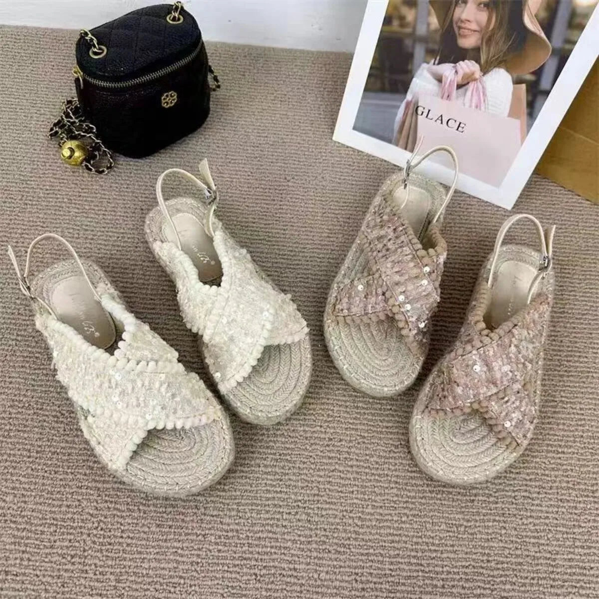Sequin Open Toe Platform Sandals