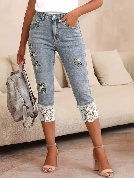 Lace Trimmed Capri Jeans