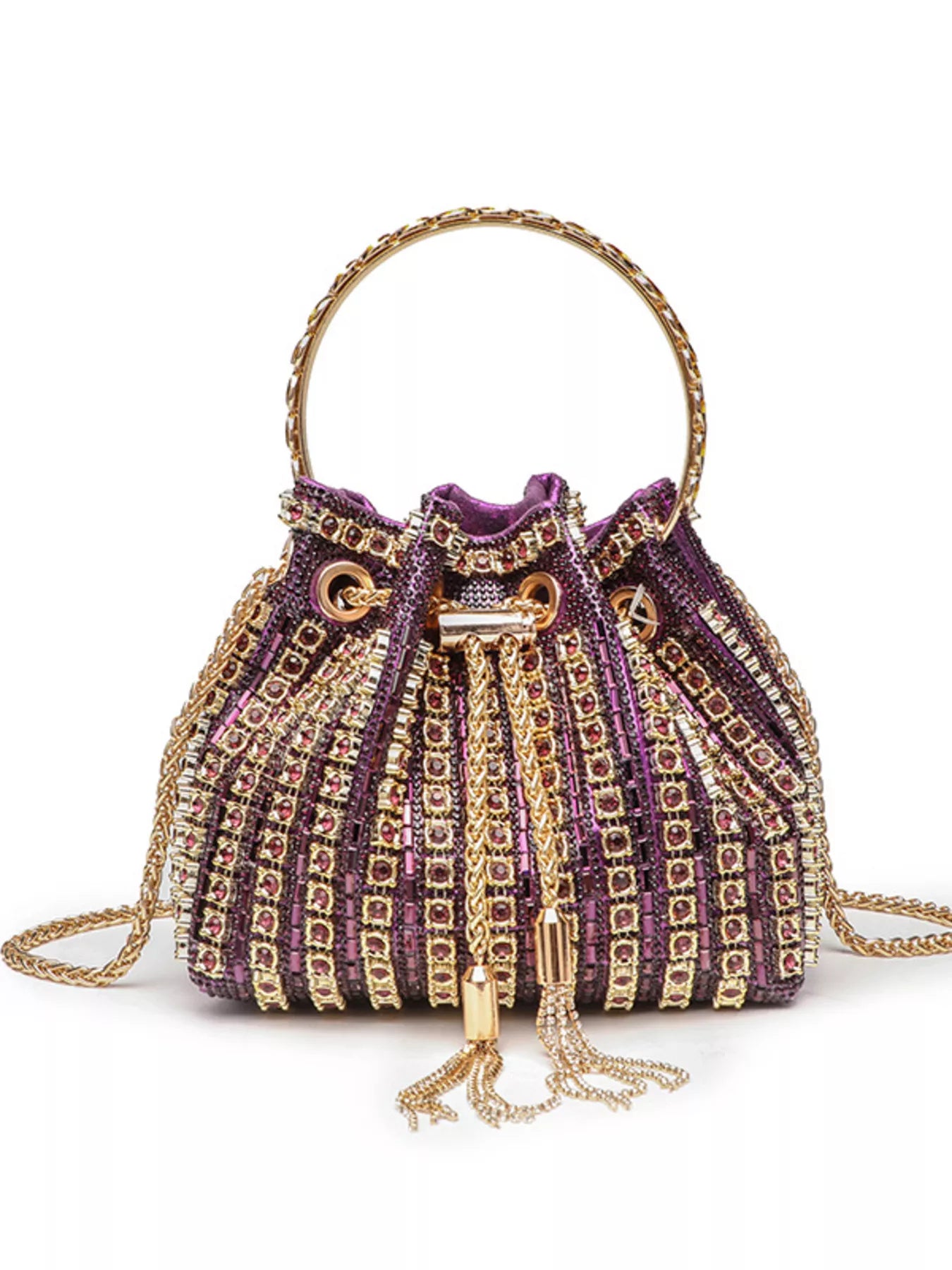 Rhinestone Embellished Bucket Crossbody Bag