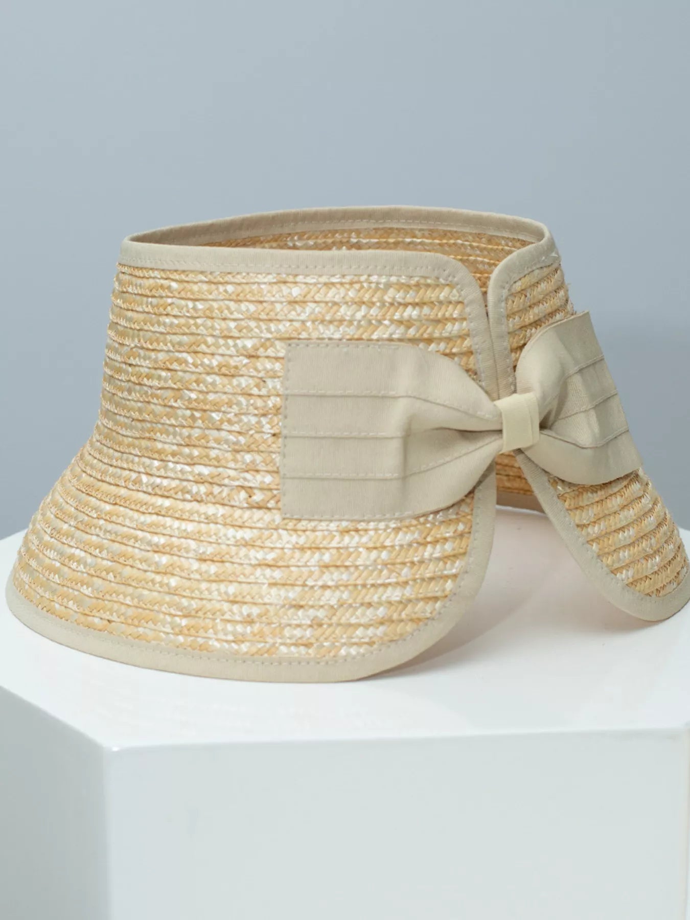 Straw Sun Visor Hat with Bow
