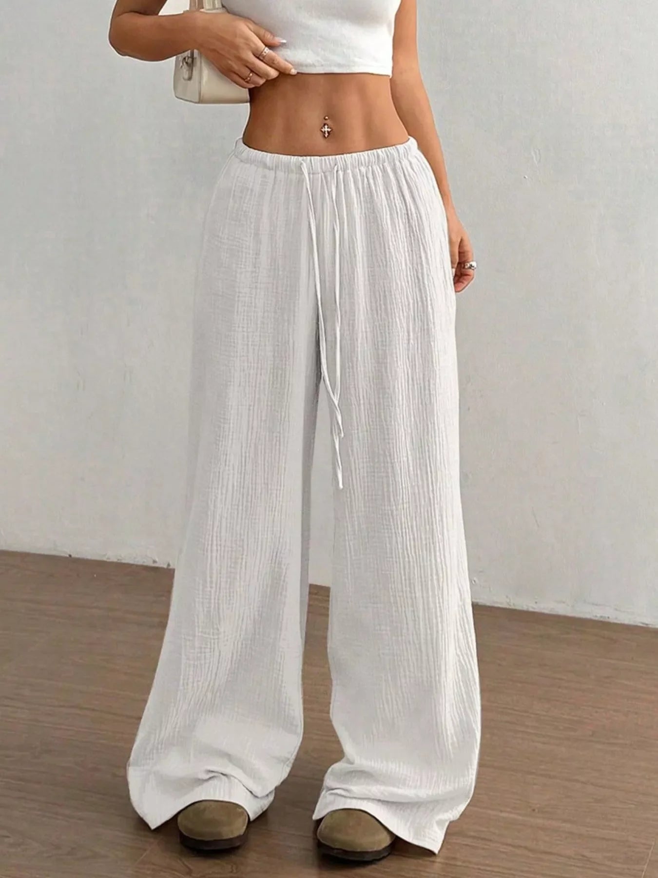 Wide-Leg Drawstring Pants