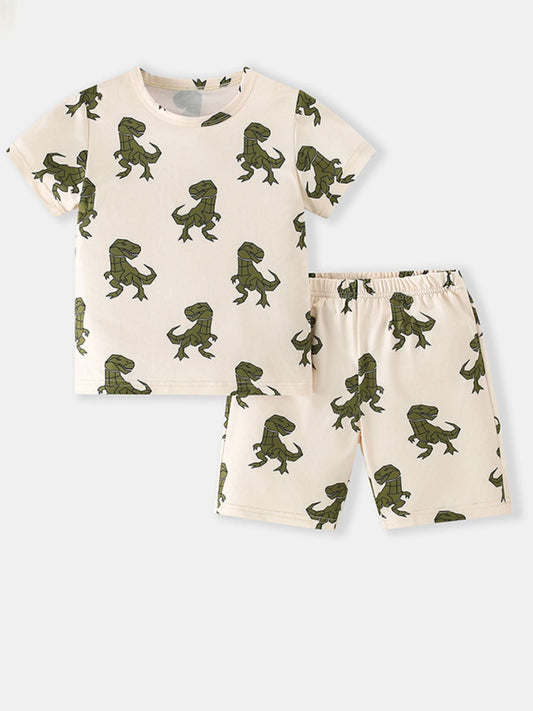 Children's Dinosaur Print Round Neck Tee and Shorts Set