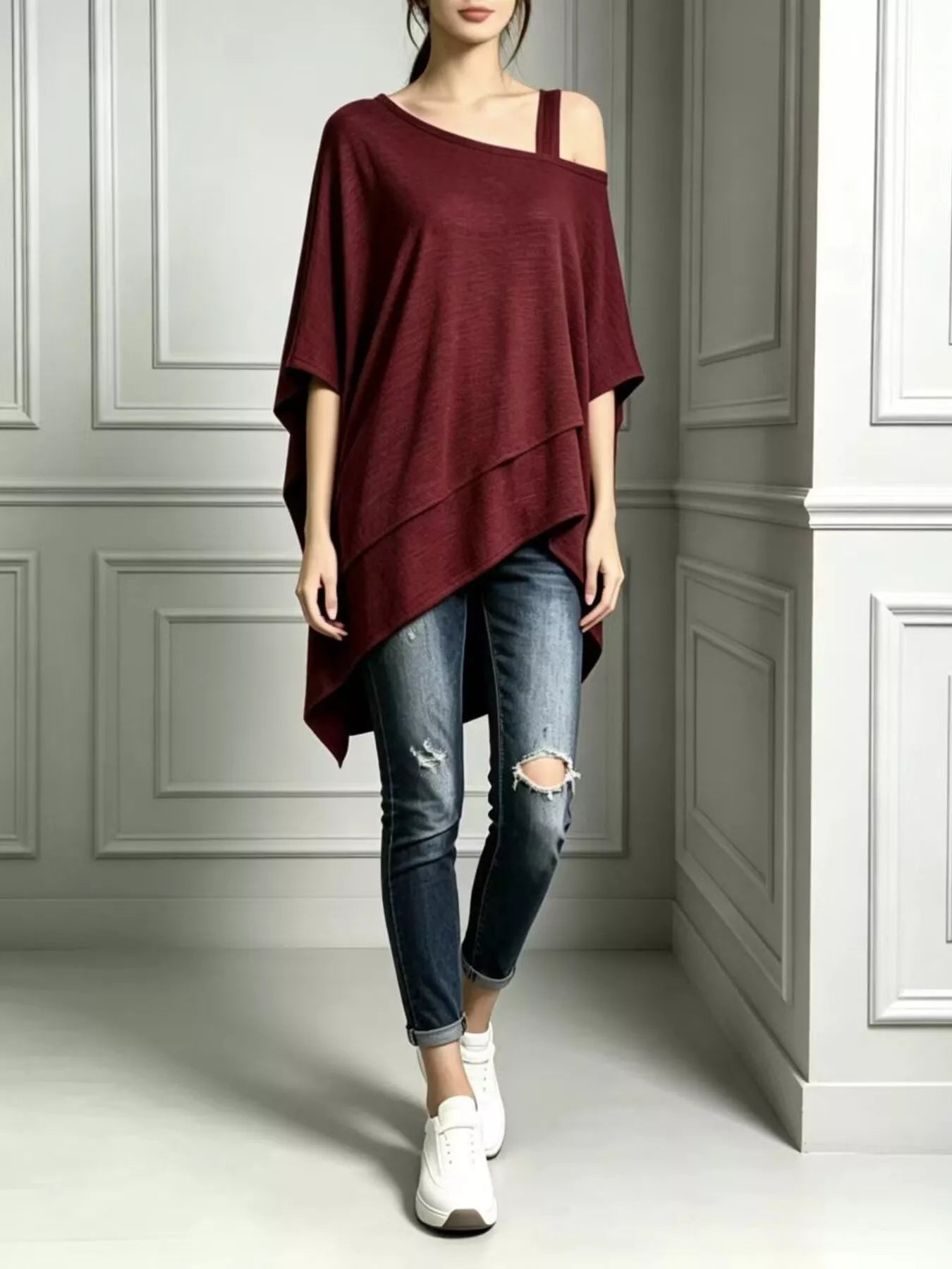 Full Size Asymmetrical Neck Short Sleeve T-Shirt Plus Size
