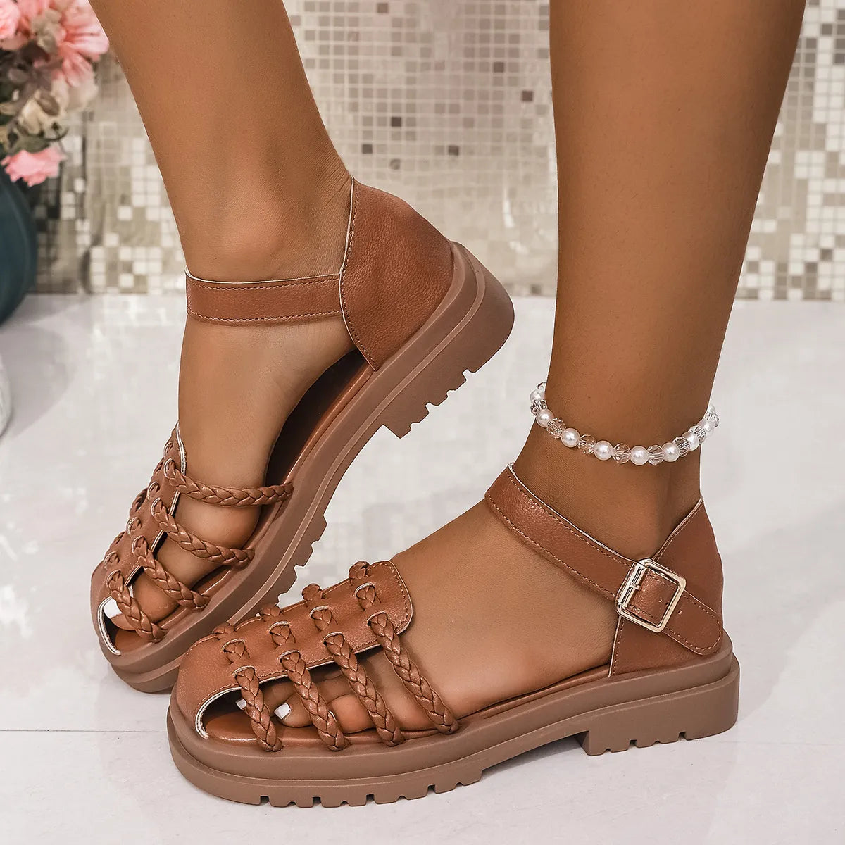 Braided Ankle Strap Sandals