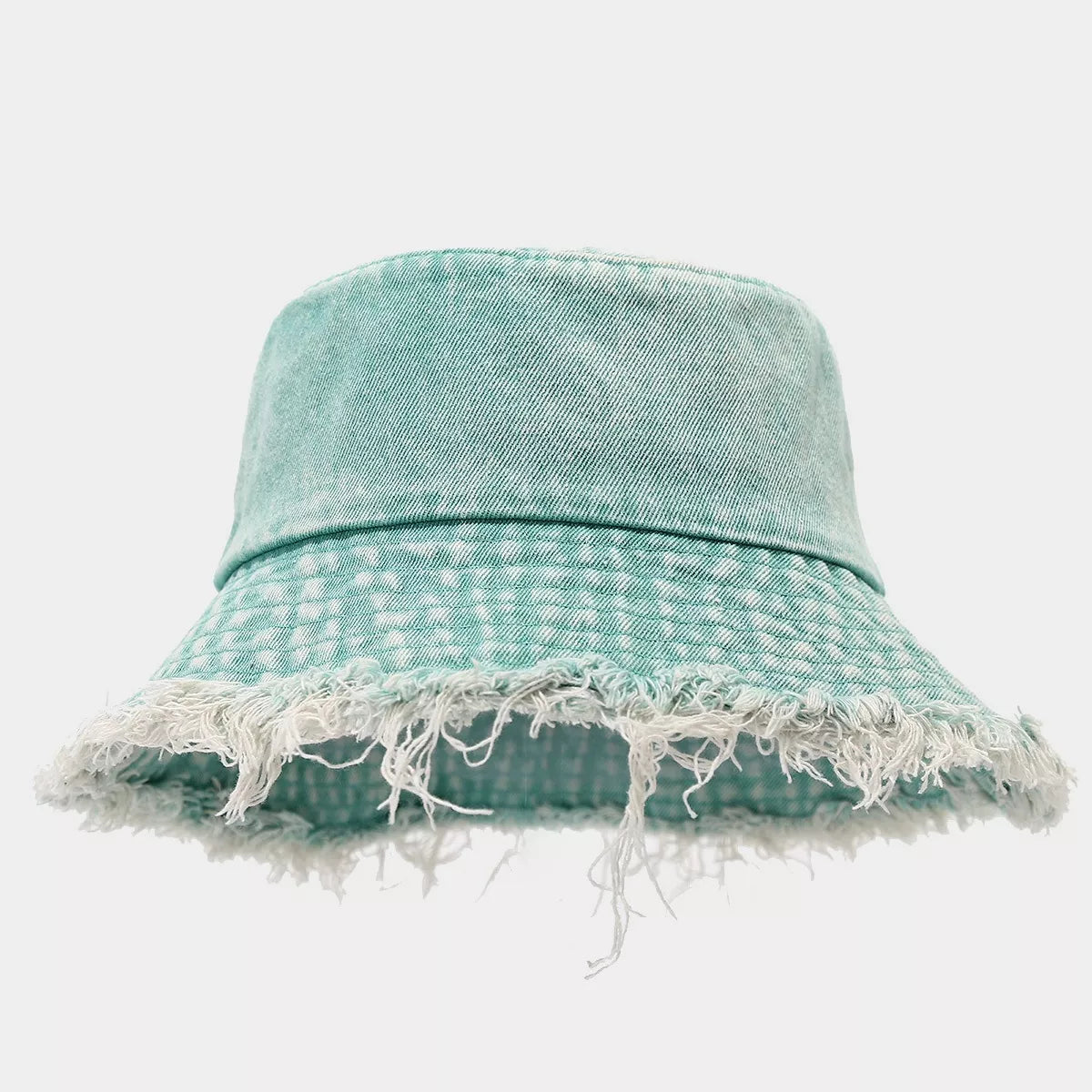 Vintage Washed Denim Bucket Hat with Frayed Raw Edge