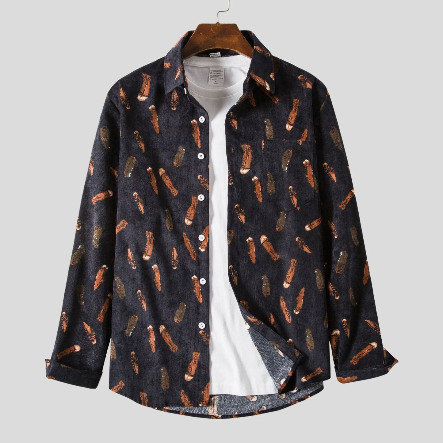 Men's Plus Size Printed Casual Button-Up Shirt