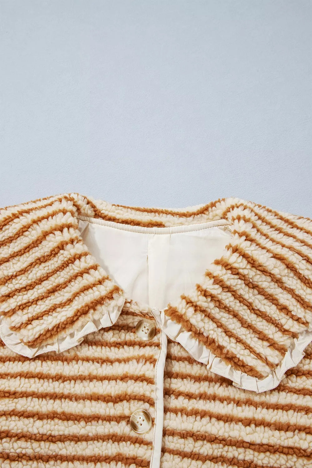 Striped Fleece Button Front Long Sleeve Regular Fit Jacket