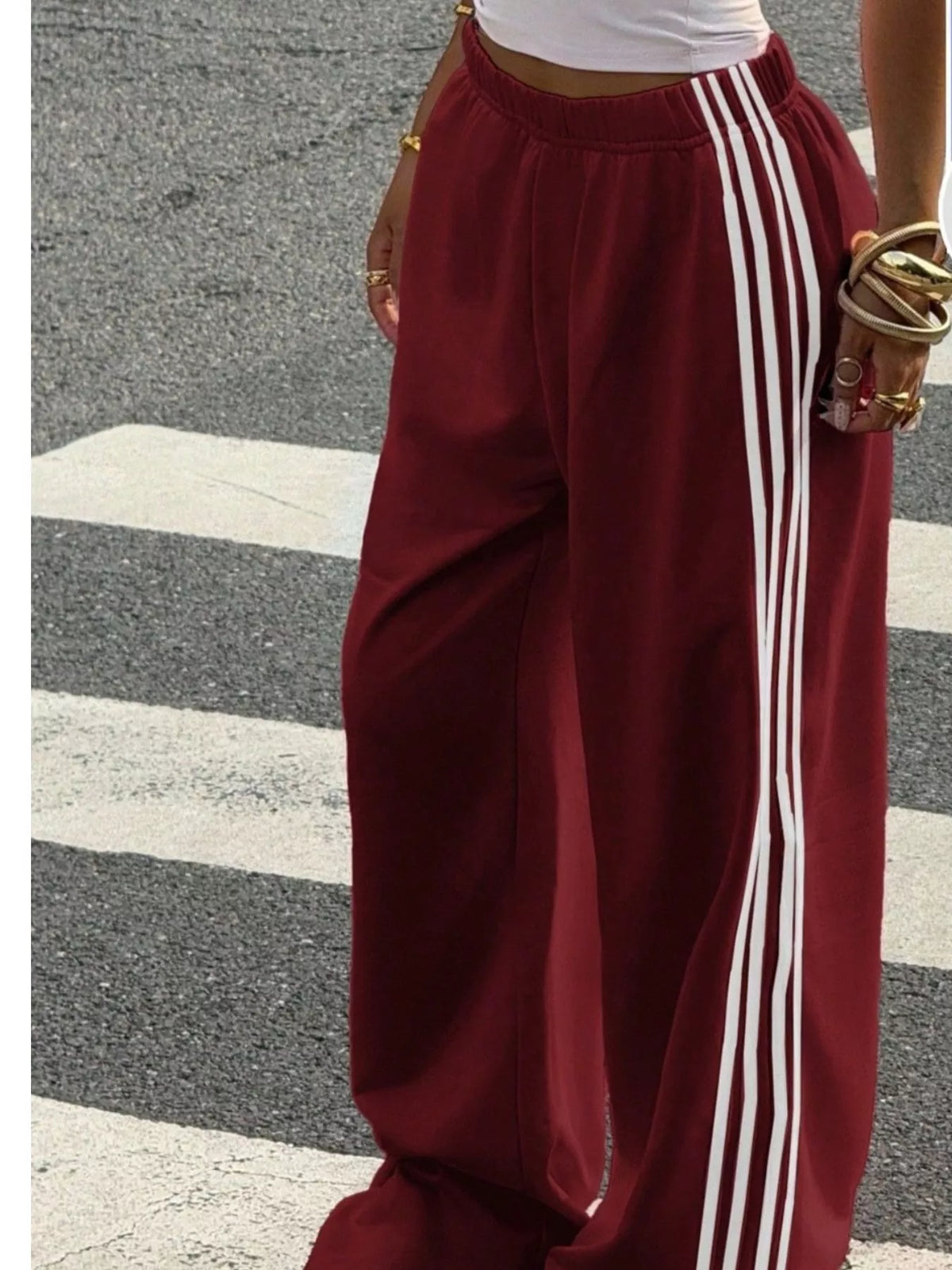 High-Waisted Wide-Leg Track Pants with Side Stripes