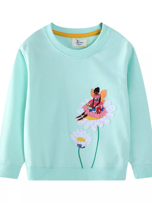 Children's Flower Embroidered Crew Neck Sweatshirt