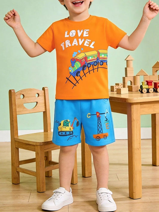 Children's Love Travel Train Print Casual Set