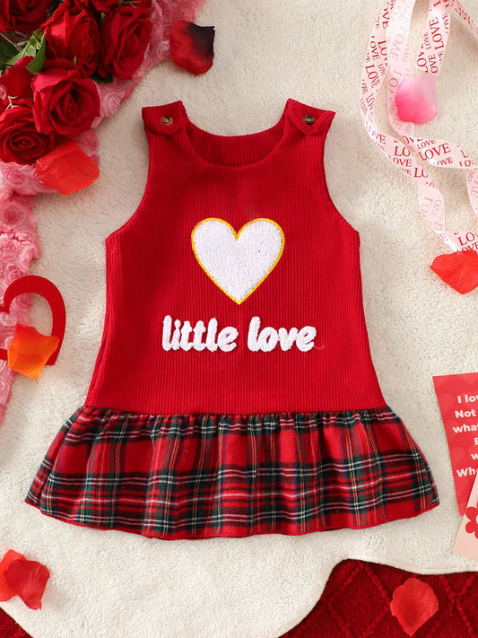 Children's Plaid Hem Corduroy Sleeveless Dress