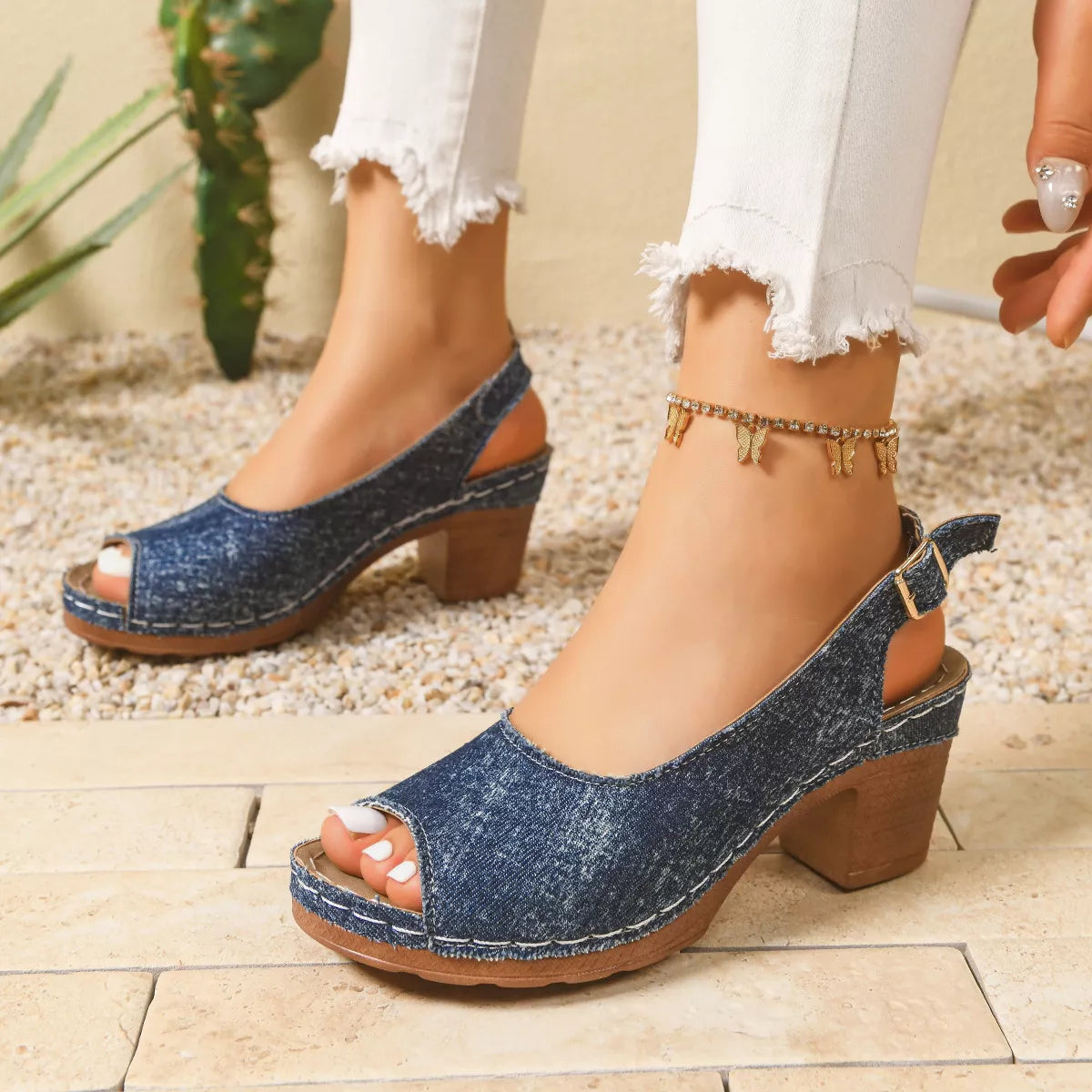 Peep Toe Block Heels Sandals