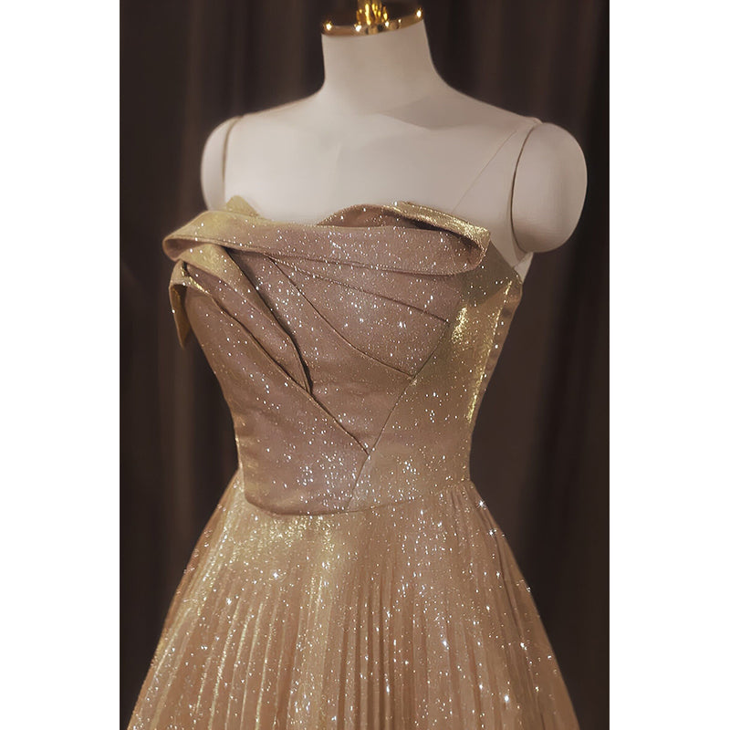 Women's High End Champagne Color Annual Meeting Evening Dress