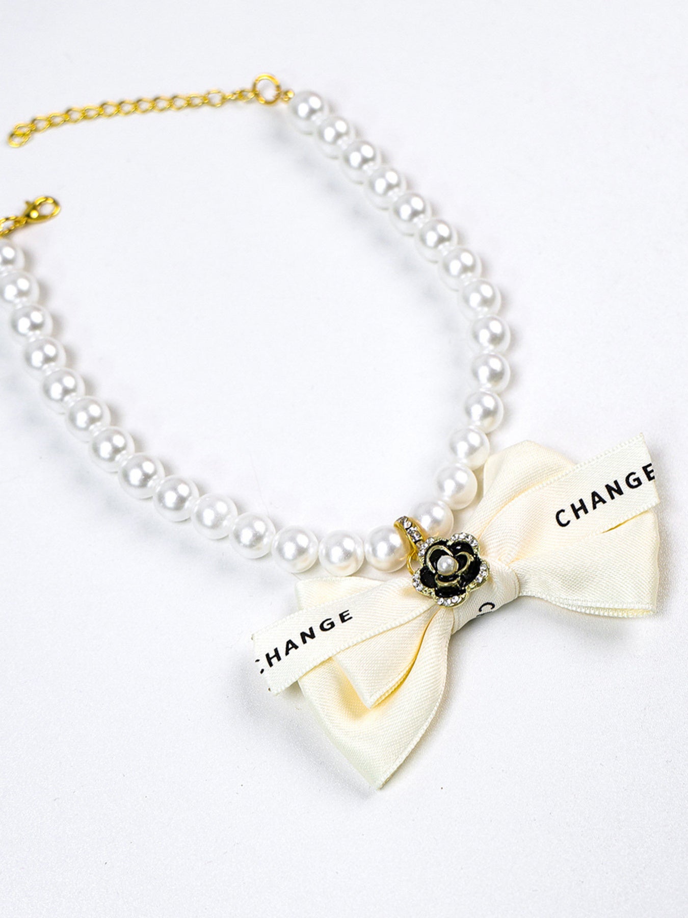 Pearl Bowknot Pet Necklace